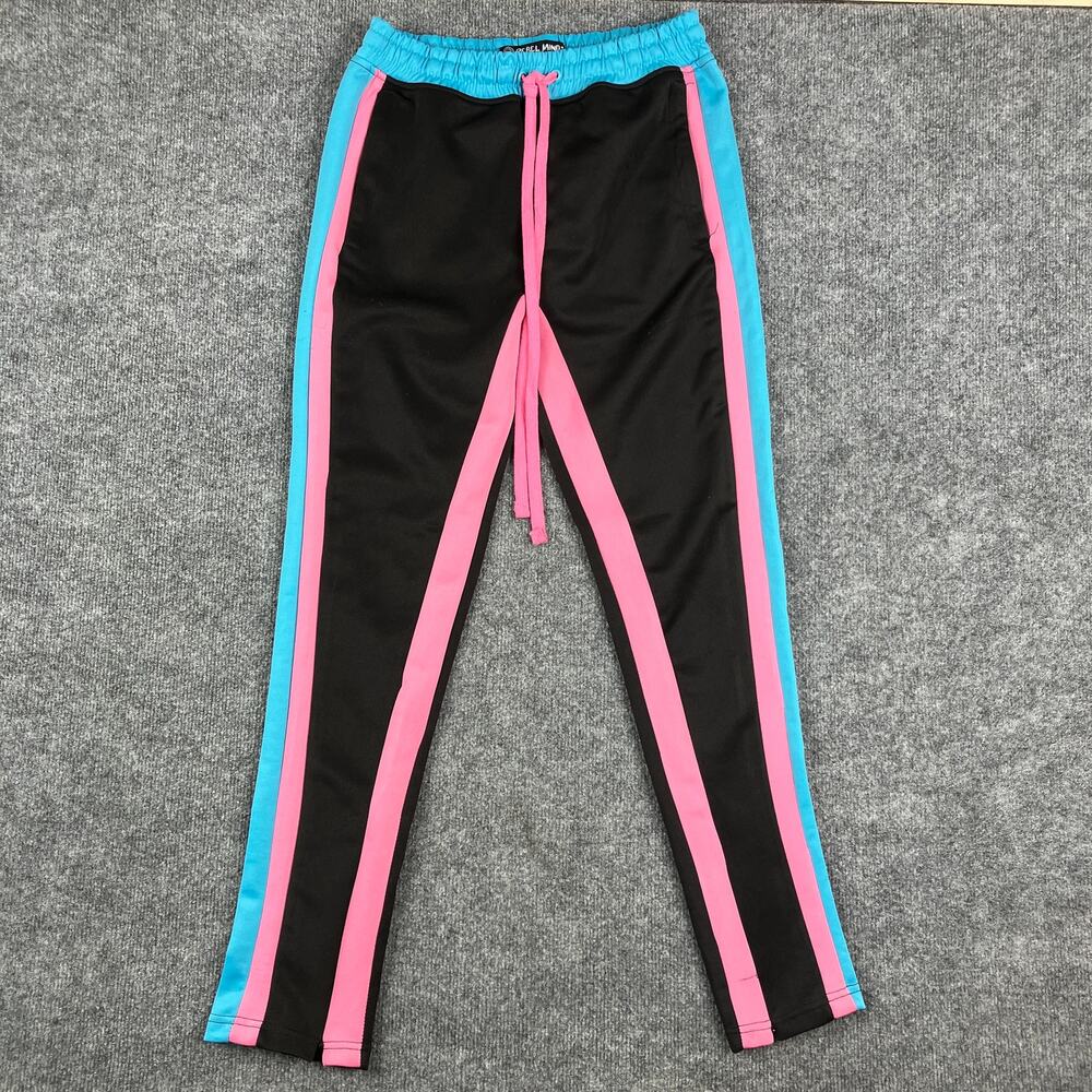 Rebel Minds Track Pants Womens Size M Black‎ Pink Blue Colorblock Jogger Casual